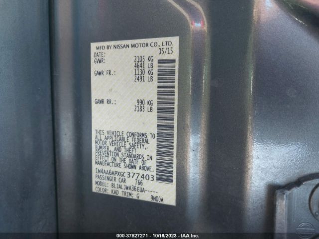 1N4AA6APXGC377403 Nissan Maxima 3.5 Sv