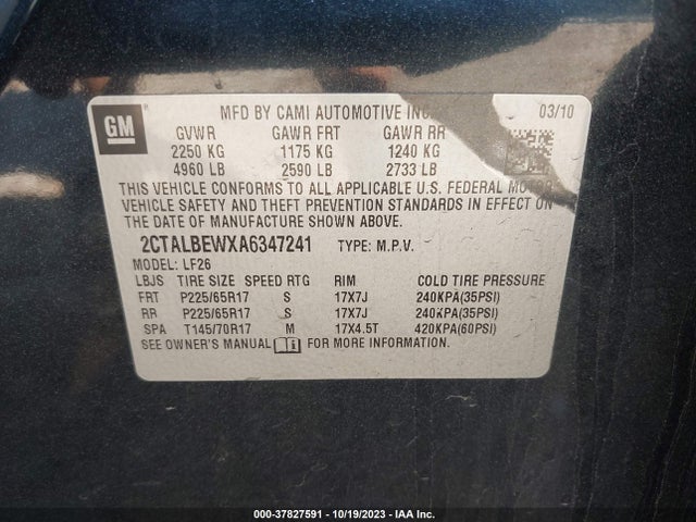 2010 GMC TERRAIN SLE-1 VIN: 2CTALBEWXA6347241