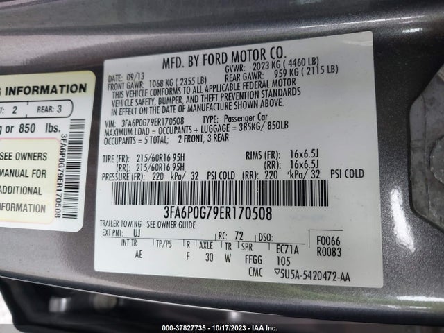 Ford FUSION S 2014 3FA6P0G79ER170508 Image 9
