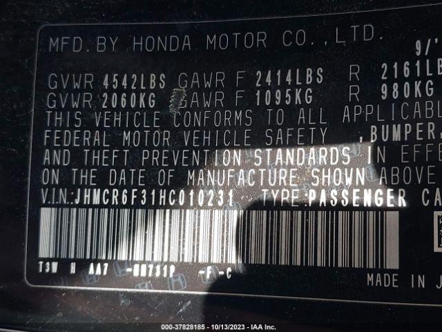 JHMCR6F31HC010231 Honda ACCORD HYBRID