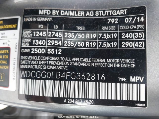 WDCGG0EB4FG362816 Mercedes-Benz Glk-class Glk 250 Bluetec