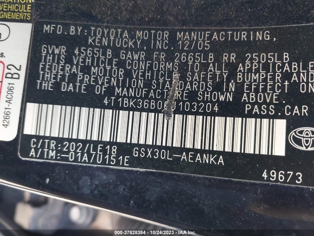2006 TOYOTA AVALON XL/TOURING/XLS/LIMITED VIN: 4T1BK36B06U103204