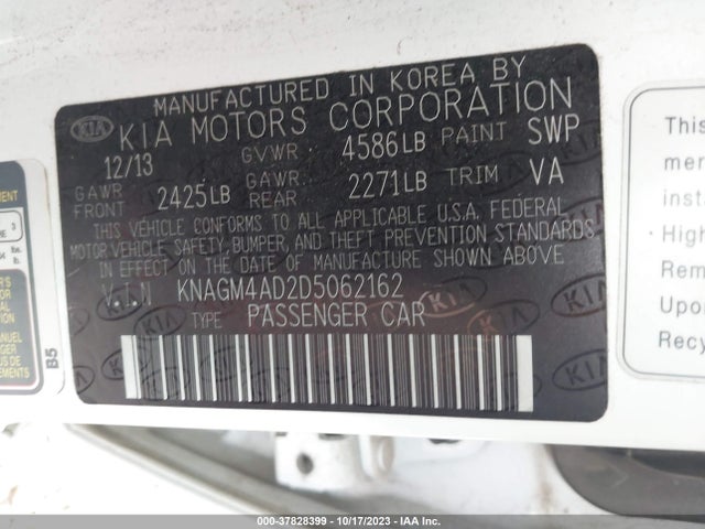2013 Kia Optima Hybrid Ex მანქანა იყიდება აუქციონზე, vin: KNAGM4AD2D5062162, აუქციონის ნომერი: 37828399