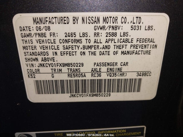 2009 INFINITI M35 VIN: JNKCY01FX9M850229