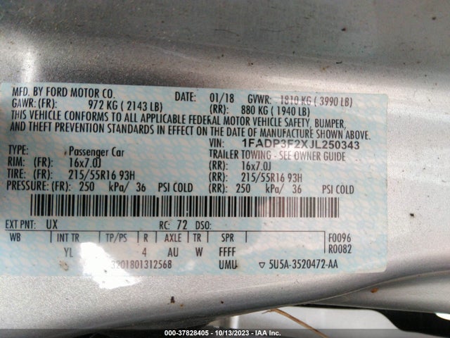 1FADP3F2XJL250343 Ford FOCUS SE