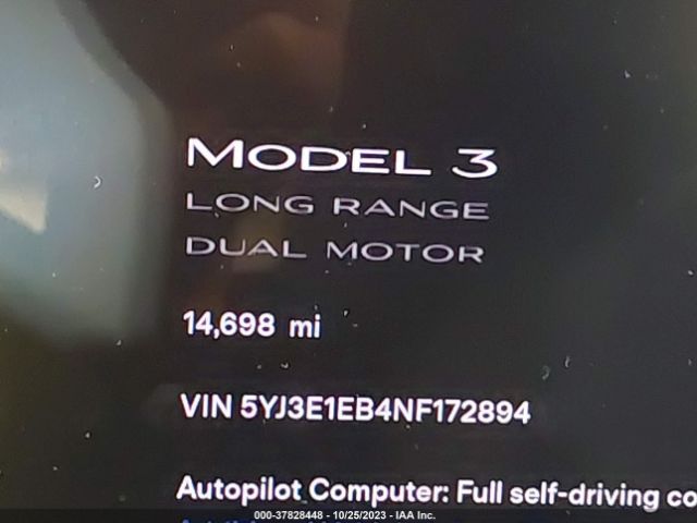 5YJ3E1EB4NF172894 Tesla Model 3 Long Range