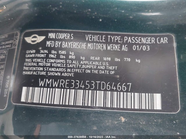 2003 MINI COOPER HARDTOP WMWRE33453TD64667 Photo 8