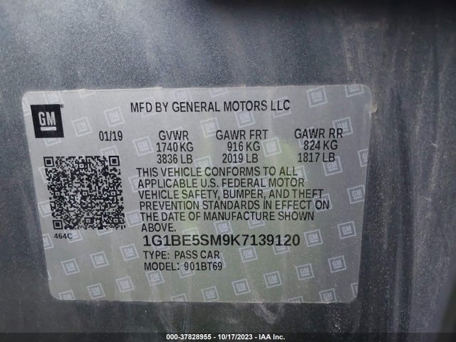 Chevrolet CRUZE LT 2019 1G1BE5SM9K7139120 Image 9