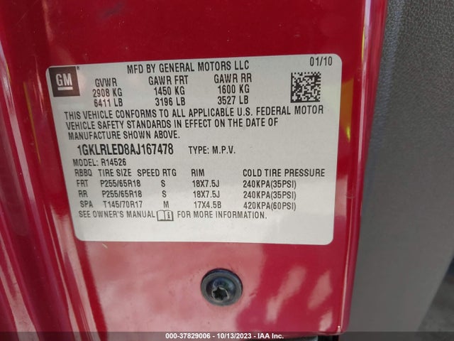 2010 GMC ACADIA SLE VIN: 1GKLRLED8AJ167478