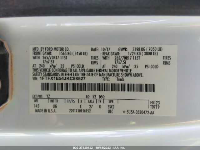 1FTFX1E54JKC58527 Ford F-150 Xl/xlt/lariat