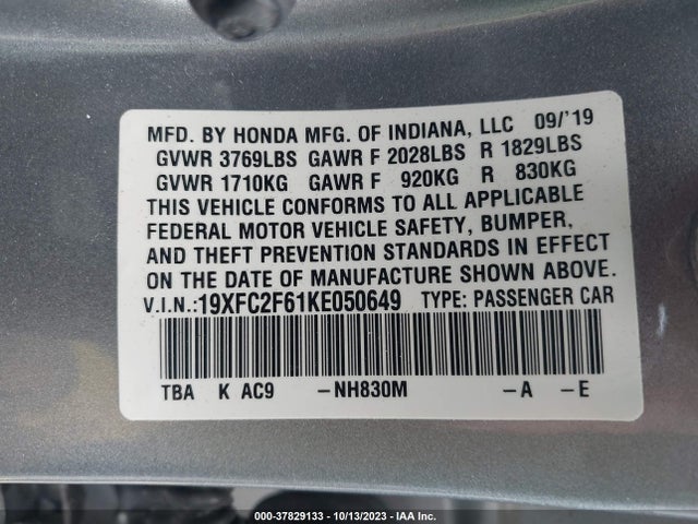 Honda Civic Lx 2019 19XFC2F61KE050649 Image 9