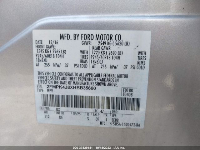 2FMPK4J8XHBB35660 Ford EDGE SEL