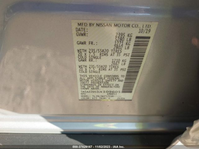 5N1AZ2DS1LN109605 Nissan Murano Platinum