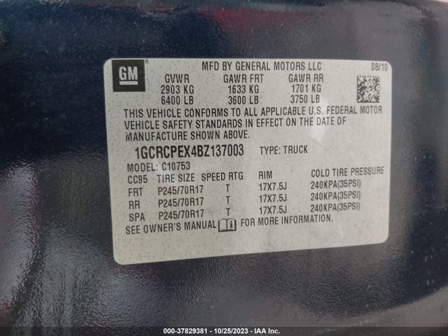 2011 CHEVROLET SILVERADO 1500 WORK TRUCK VIN: 1GCRCPEX4BZ137003
