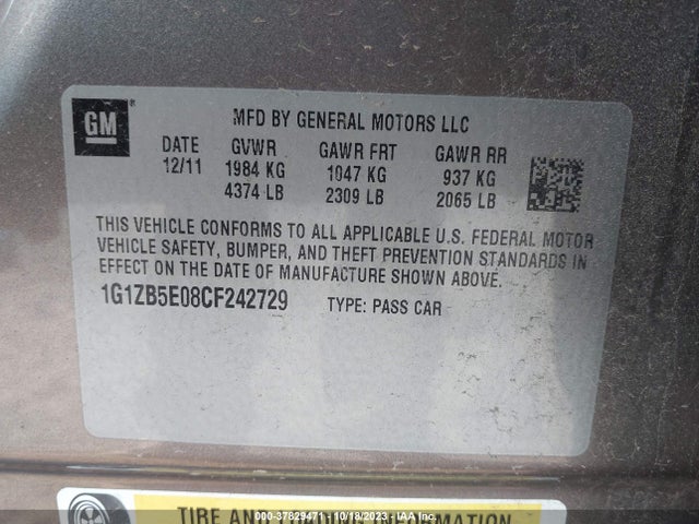 2012 CHEVROLET MALIBU LS W/1LS VIN: 1G1ZB5E08CF242729