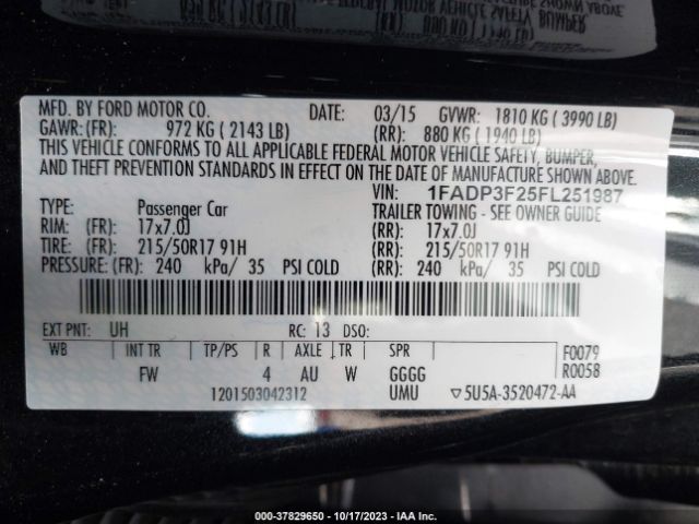 1FADP3F25FL251987 Ford FOCUS SE