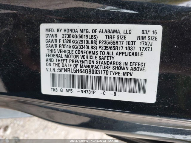 Honda Odyssey Ex-l 2016 5FNRL5H64GB093170 Image 9