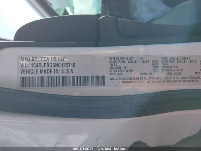 1C4RJEBG6NC125716 Jeep Grand Cherokee Wk Limited