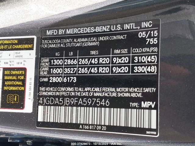 4JGDA5JB9FA597546 Mercedes-Benz M-class Ml 350
