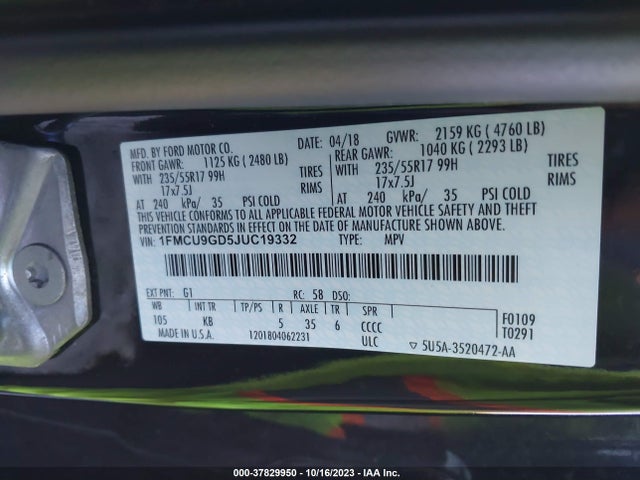 Ford ESCAPE SE 2018 1FMCU9GD5JUC19332 Image 9