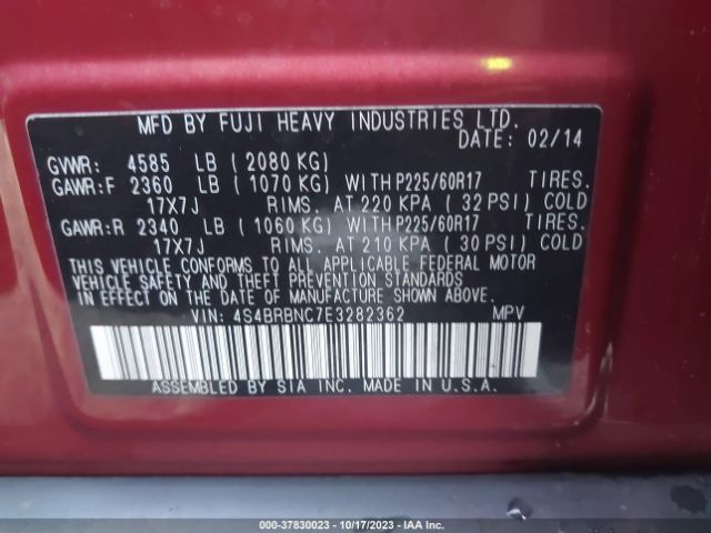4S4BRBNC7E3282362 Subaru Outback 2.5i Limited