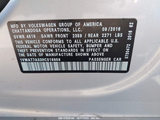 1VWAT7A33HC016858 Volkswagen Passat 1.8t S