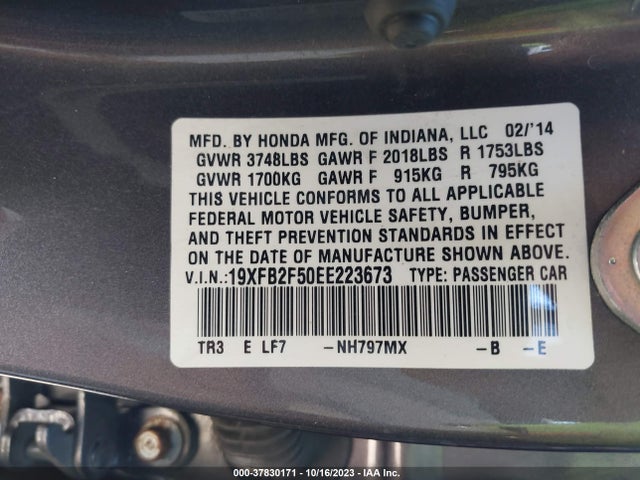2014 HONDA CIVIC LX VIN: 19XFB2F50EE223673