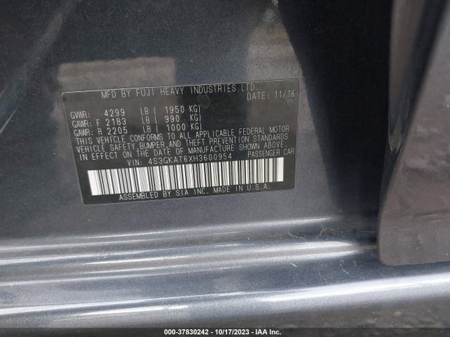 Aukcja sprzedaży 2017 Subaru Impreza 2.0i Limited, vin: 4S3GKAT6XH3600954, numer aukcji: 37830242
