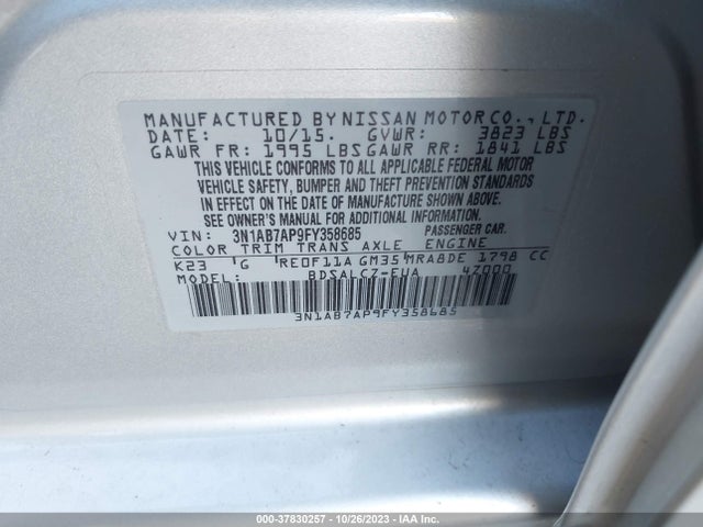 Nissan SENTRA S 2015 3N1AB7AP9FY358685 Image 9