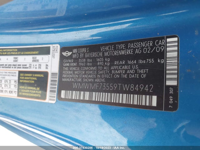 2009 MINI COOPER HARDTOP WMWMF73559TW84942 Photo 8