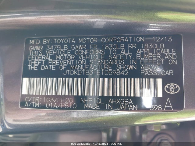 Toyota Prius C One/three/two/four 2014 JTDKDTB31E1059842 Image 9