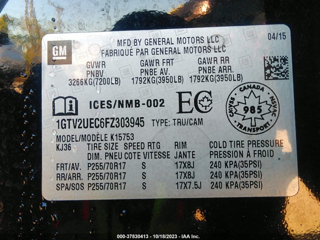GMC Sierra 1500 Sle 2015 1GTV2UEC6FZ303945 Image 9