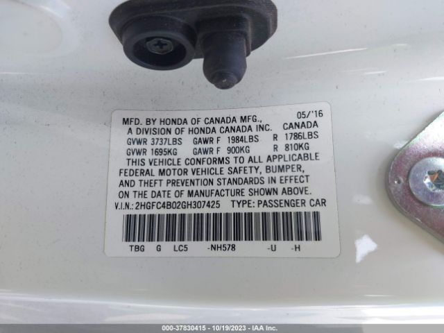2HGFC4B02GH307425 Honda Civic Coupe Lx-p