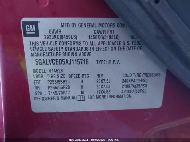 2010 BUICK ENCLAVE CXL W/2XL VIN: 5GALVCED5AJ115718