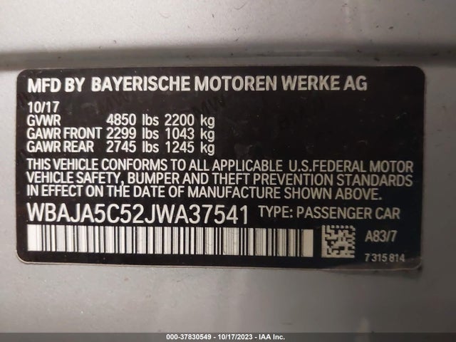 2018 BMW 530I VIN: WBAJA5C52JWA37541