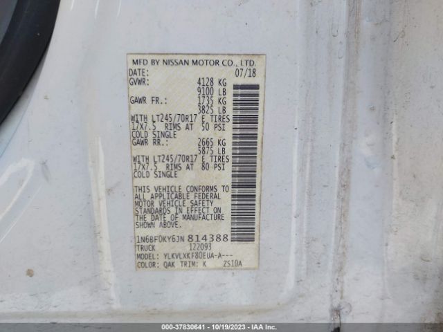 1N6BF0KY6JN814388 Nissan Nv Cargo Sv