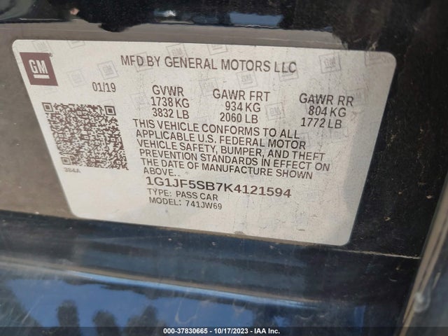 Chevrolet Sonic Premier 2019 1G1JF5SB7K4121594 Image 9