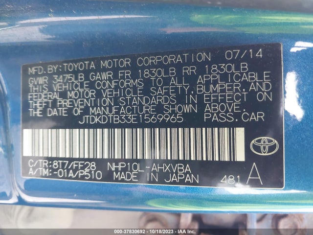 2014 TOYOTA PRIUS C JTDKDTB33E1569965 Photo 8
