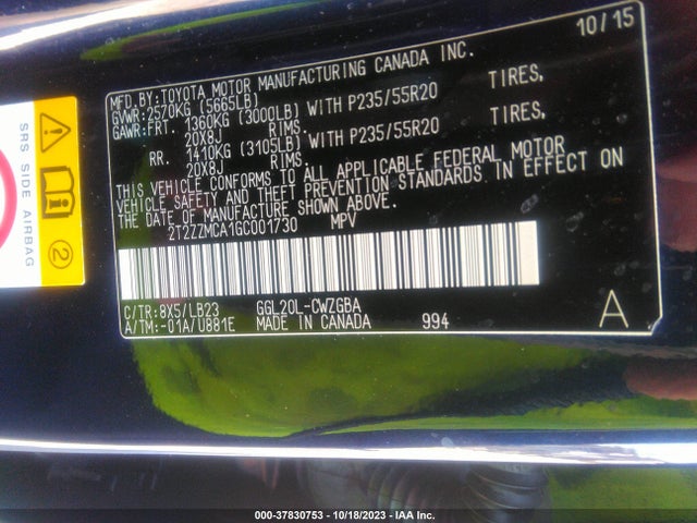 2T2ZZMCA1GC001730 Lexus RX 350