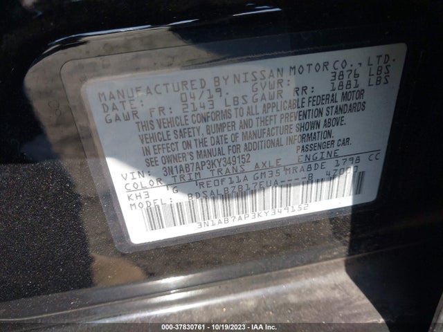 Nissan SENTRA S 2019 3N1AB7AP3KY349152 Image 9