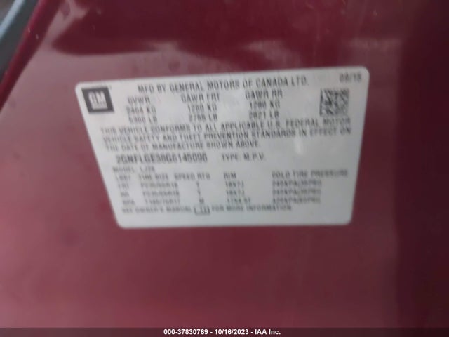 Chevrolet Equinox Ltz 2016 2GNFLGE38G6145096 Image 9