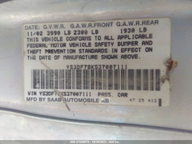 2003 SAAB 9-3 YS3DF78K537007111 Photo 8