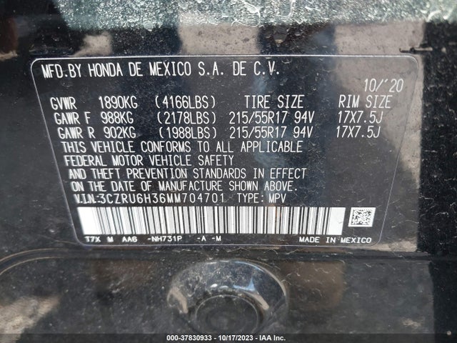 Honda Hr-v Awd Lx 2021 3CZRU6H36MM704701 Image 9