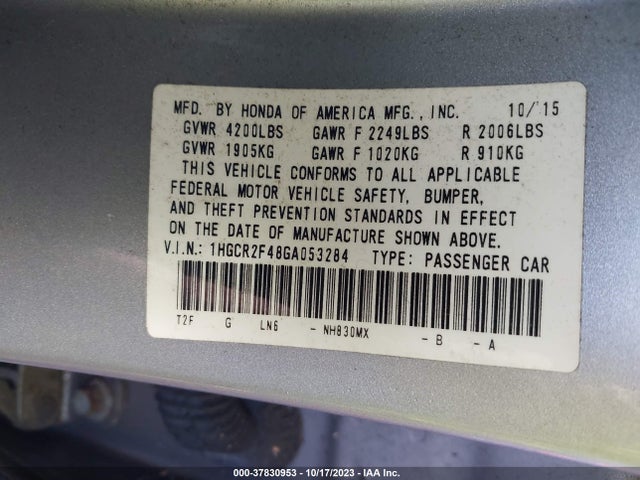 2016 HONDA ACCORD SEDAN LX VIN: 1HGCR2F48GA053284