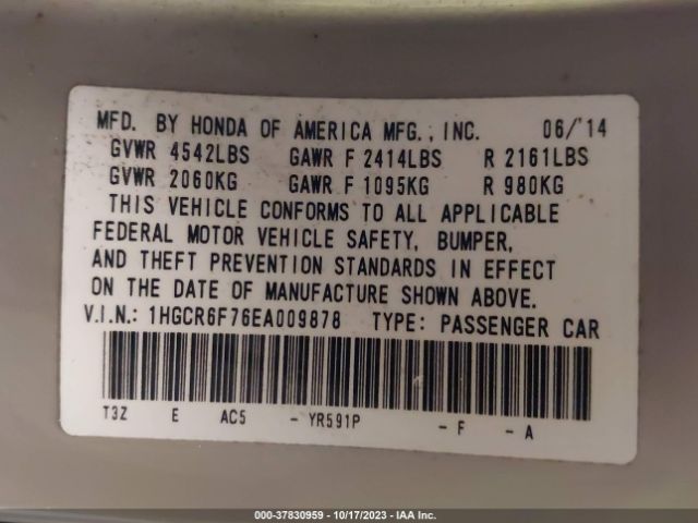 1HGCR6F76EA009878 Honda Accord Hybrid Touring