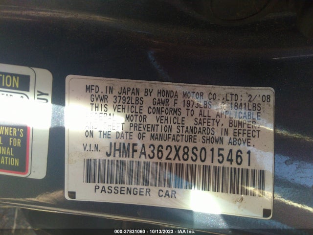 2008 HONDA CIVIC HYBRID JHMFA362X8S015461 Photo 8