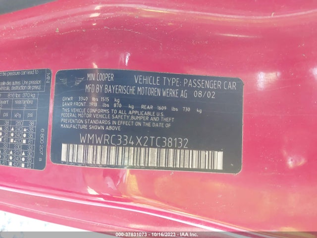 2002 MINI COOPER HARDTOP WMWRC334X2TC38132 Photo 8