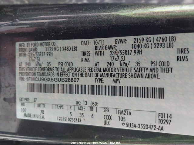 Ford ESCAPE SE 2016 1FMCU9GX5GUB28807 Image 9