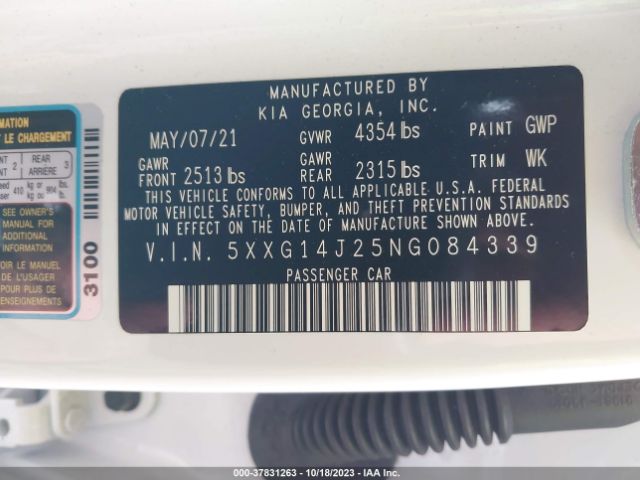 5XXG14J25NG084339 KIA K5 LXS