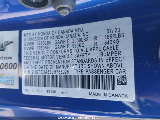 Honda CIVIC SI COUPE 2020 2HGFC3A53LH753925 Image 9